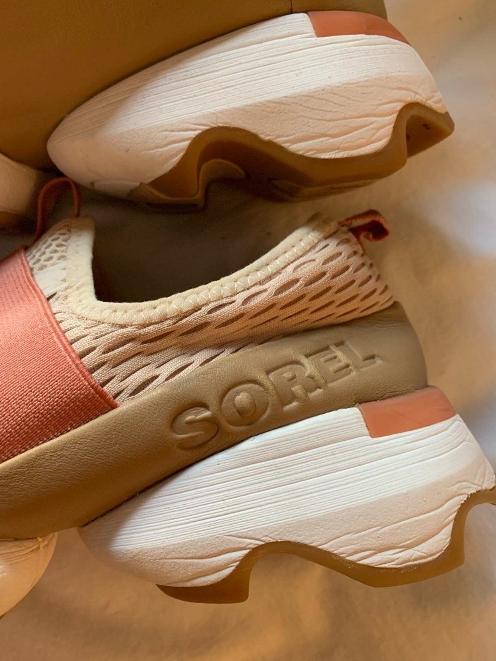 Sorel women's 'Kinetic Impact Strap Sneakers' in beige & peach - Picture 8 of 11